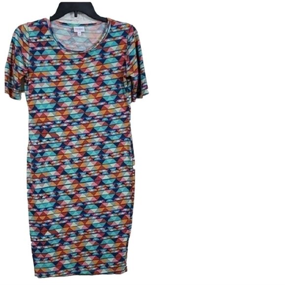 LuLaRoe Julia XS 2/4 Aztec Tribal Print Knee Length Stretch Fitted T-Shirt Dress - Picture 6 of 13